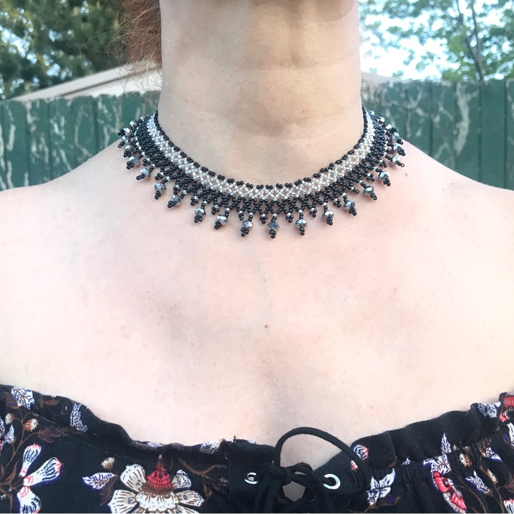 Beautiful handwoven seed bead and crystals necklace